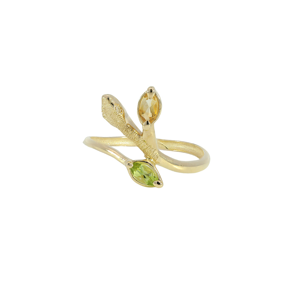 Snake gemstone ring - citrina y peridoto