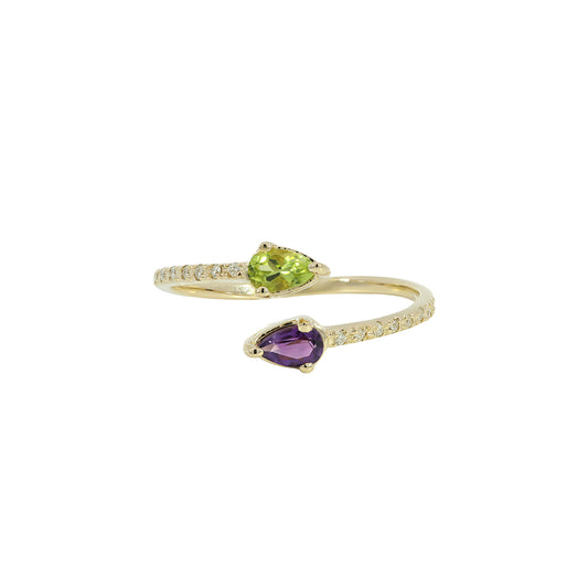 Bypass pear ring peridot & amethyst