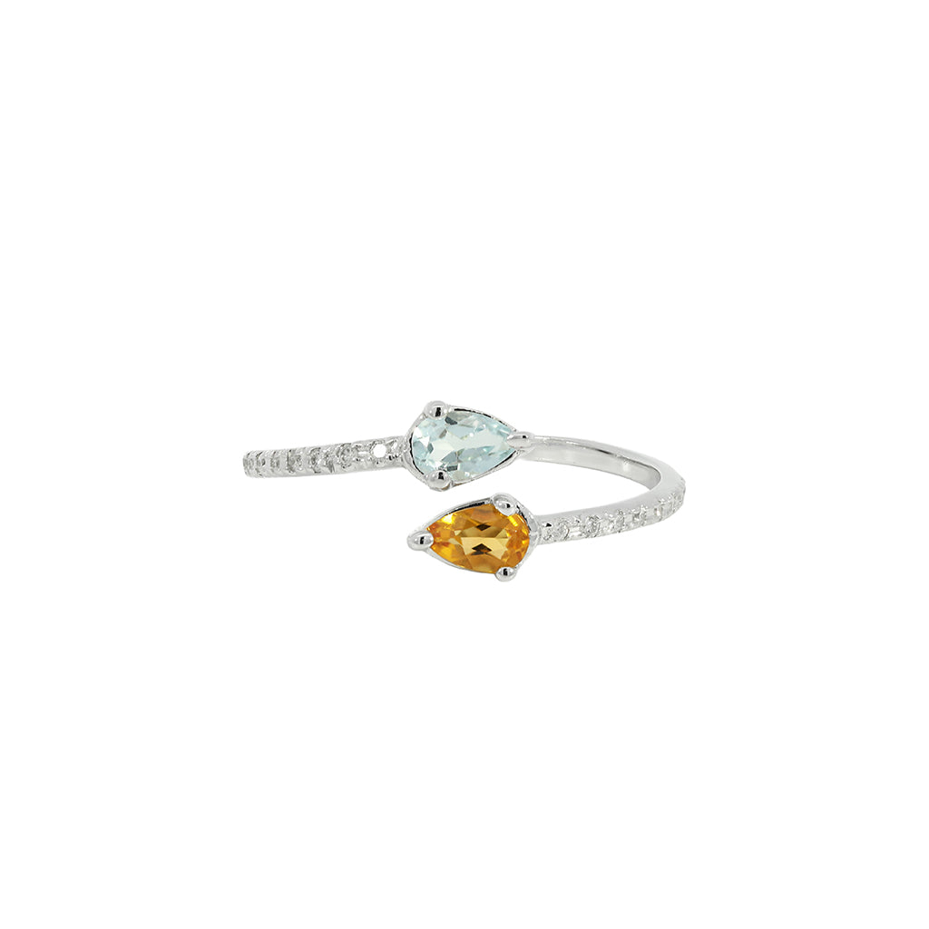 Bypass pear ring citrine & topaz