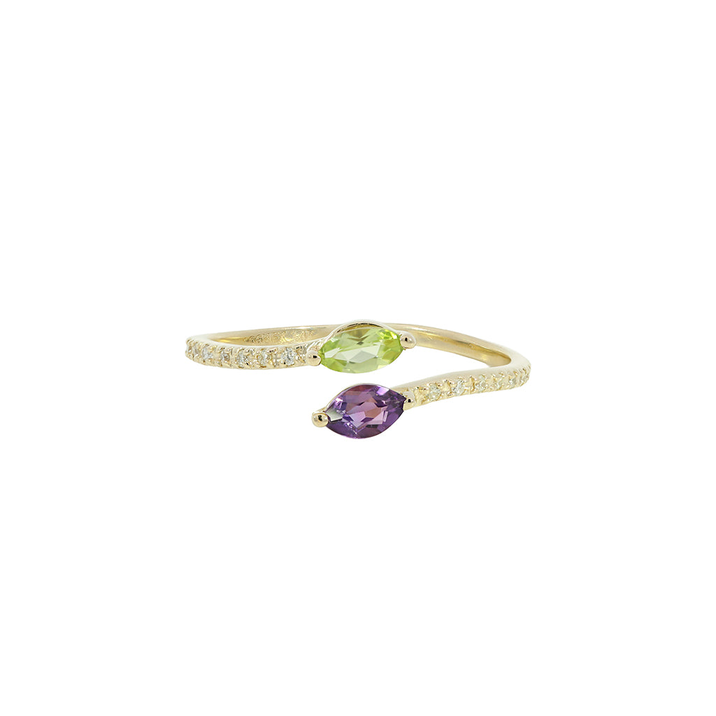 Bypass marquise ring peridot & amethyst