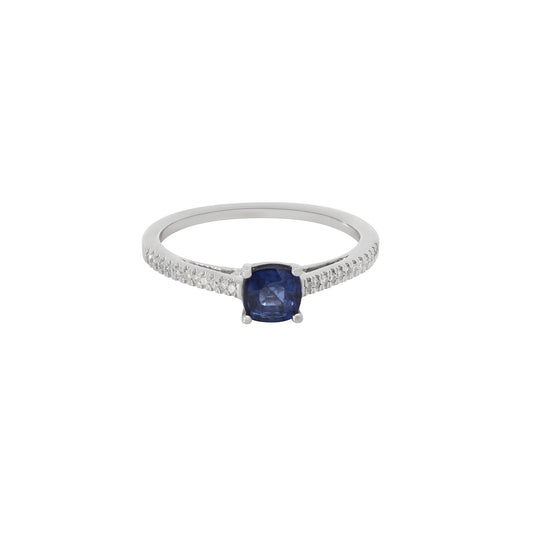 Sapphire Cushion – Anillo de Oro Blanco 14K con Diamantes